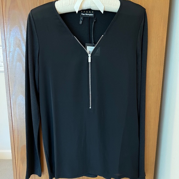 The Kooples Sport Mix Woven Jersey Zip Front Long Sleeve Top, S, NWT - Picture 1 of 10